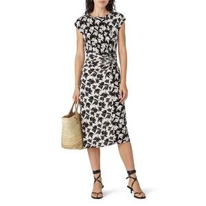 Joie Womens Zuzanna Caviar Sheath Dress Black White Floral Ruched Stretch S